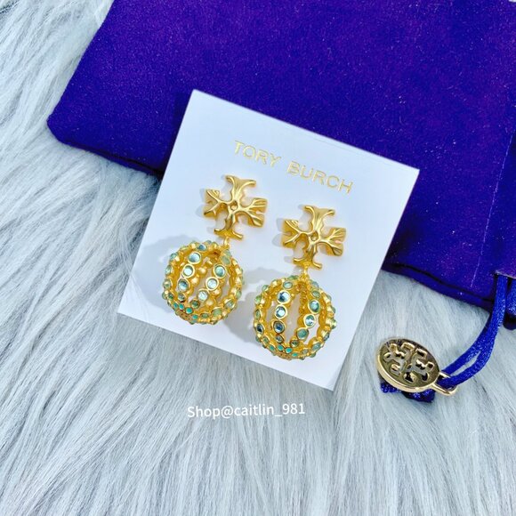 SMALL ROXANNE DROP EARRING ROLLED GOLD/LIGHT BLUE - Picture 2 of 6